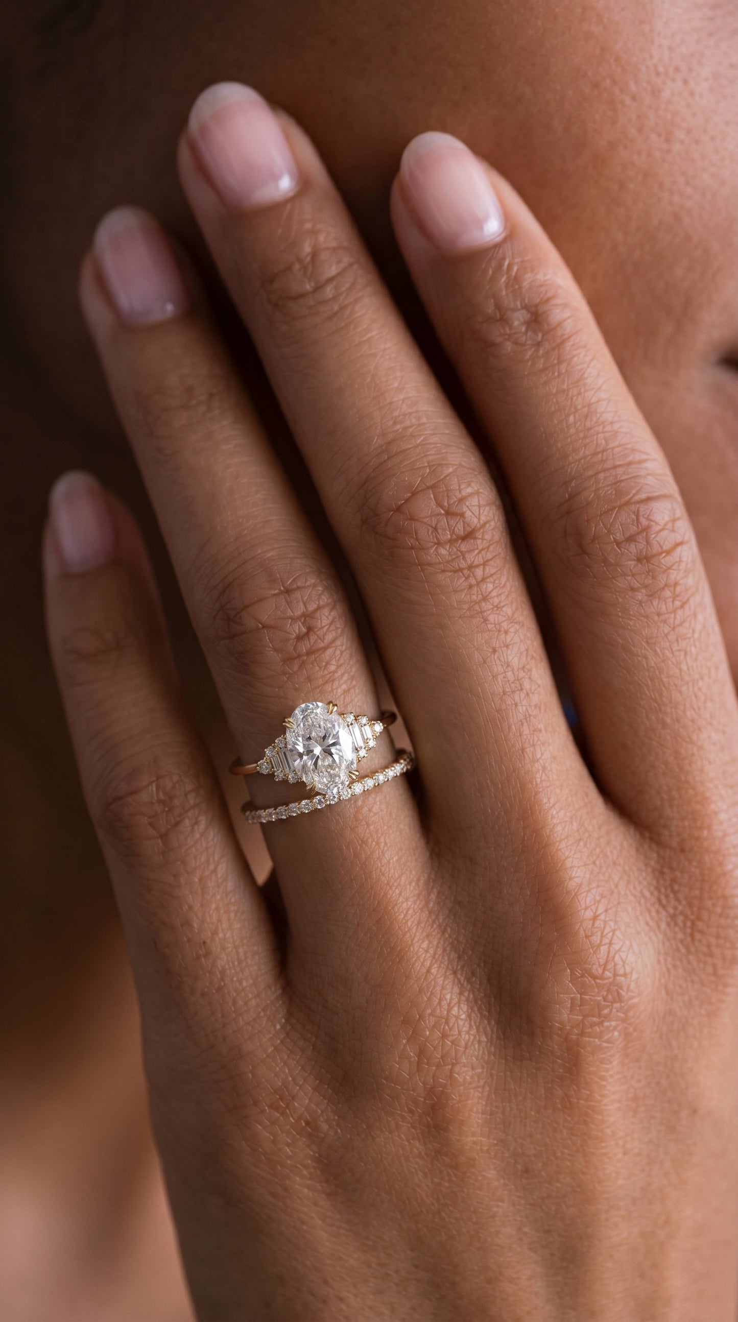 14K Gold Oval Diamond Deco Ring
