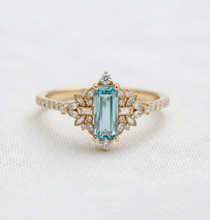 14K Gold Blue Aquamarine Ring