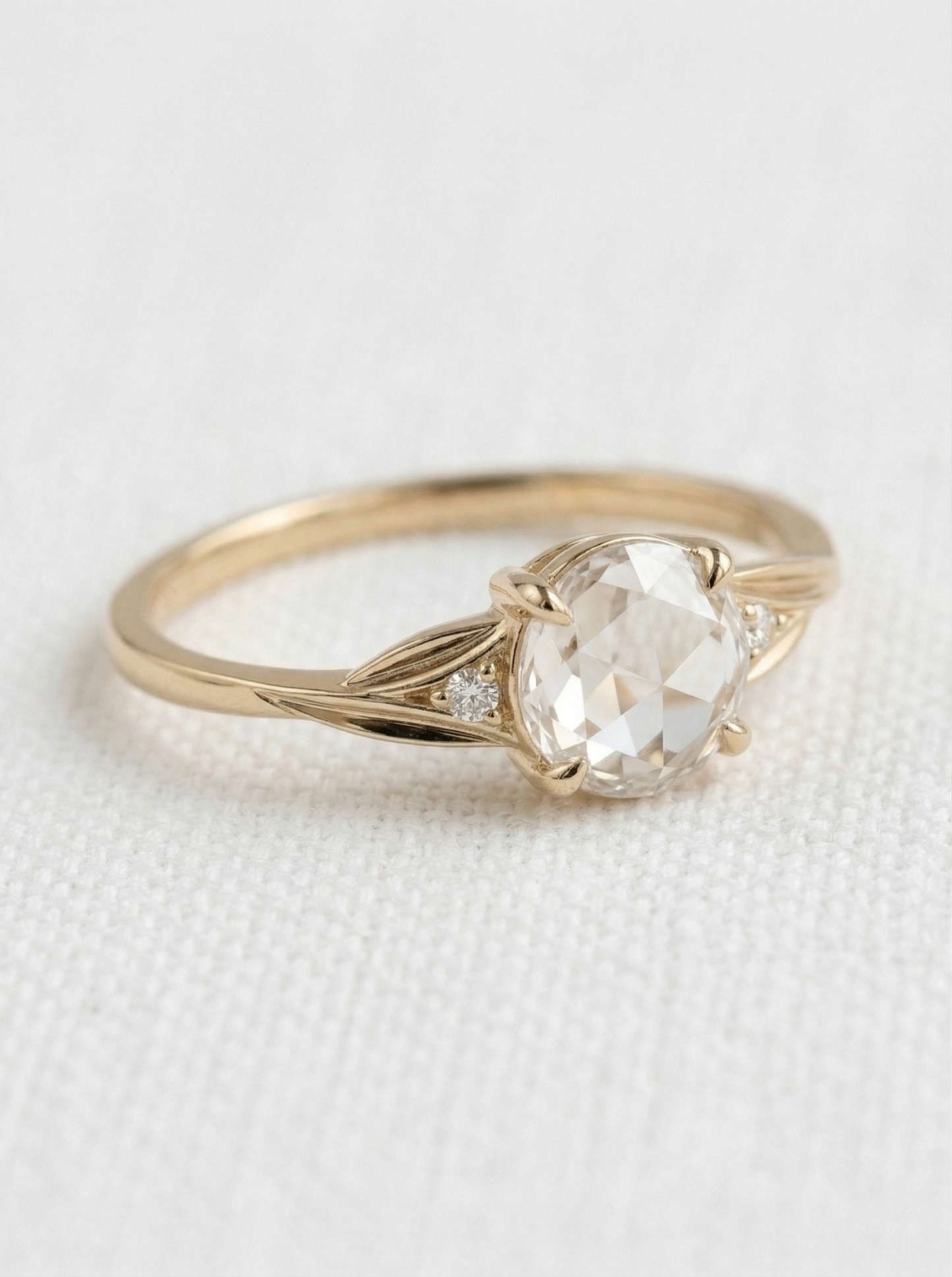 14K Gold Rose Cut Diamond Engagement Ring