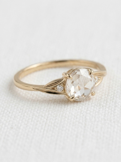 14K Gold Rose Cut Diamond Engagement Ring
