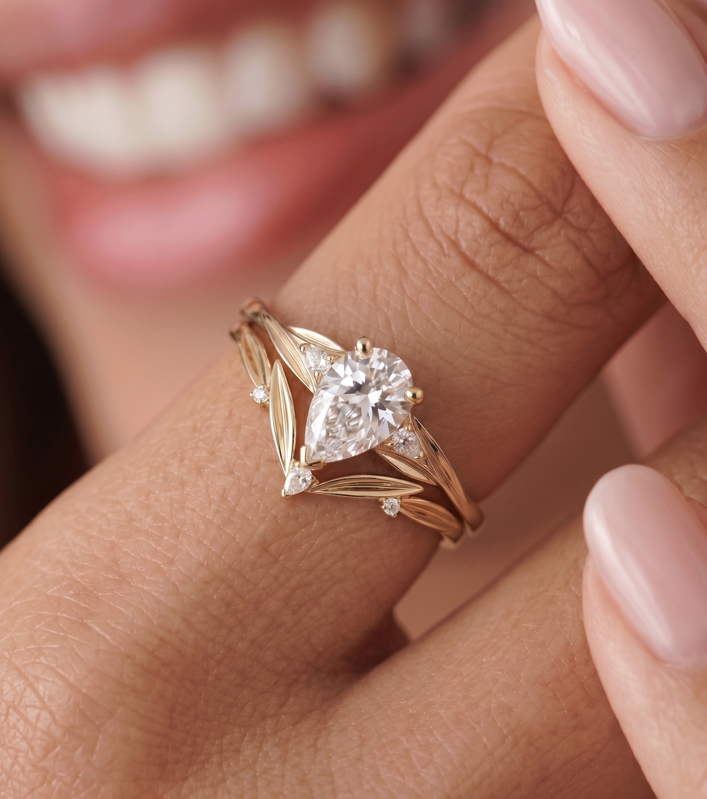 14K Gold Pear Diamond Engagement Ring
