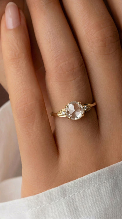 14K Gold Rose Cut Diamond Engagement Ring