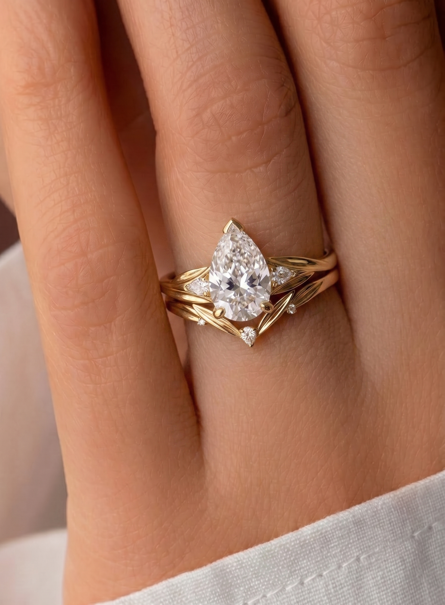 14K Gold Pear Diamond Engagement Ring