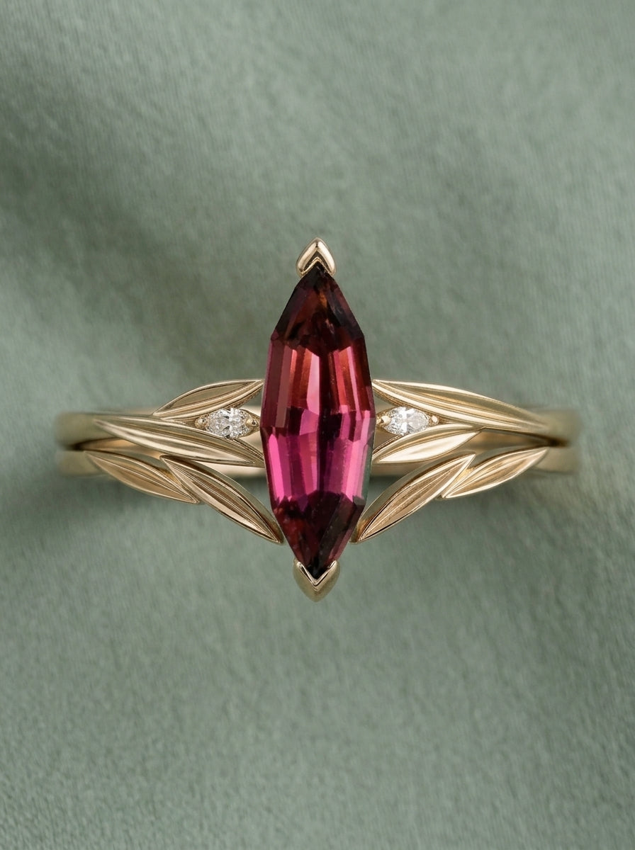14K Gold Natural Red Tourmaline Ring