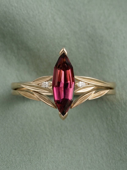 14K Gold Natural Red Tourmaline Ring