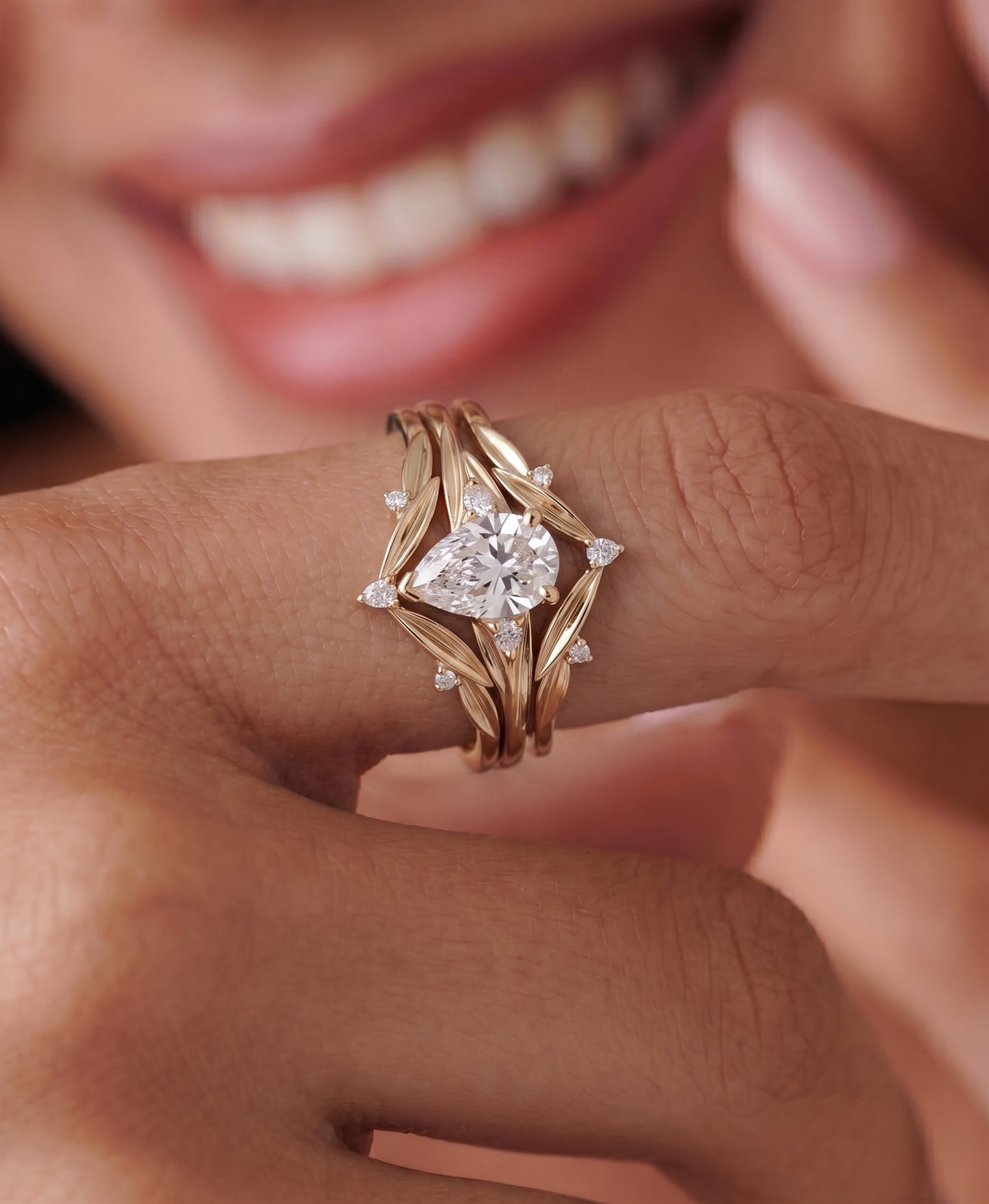 14K Gold Pear Diamond Engagement Ring