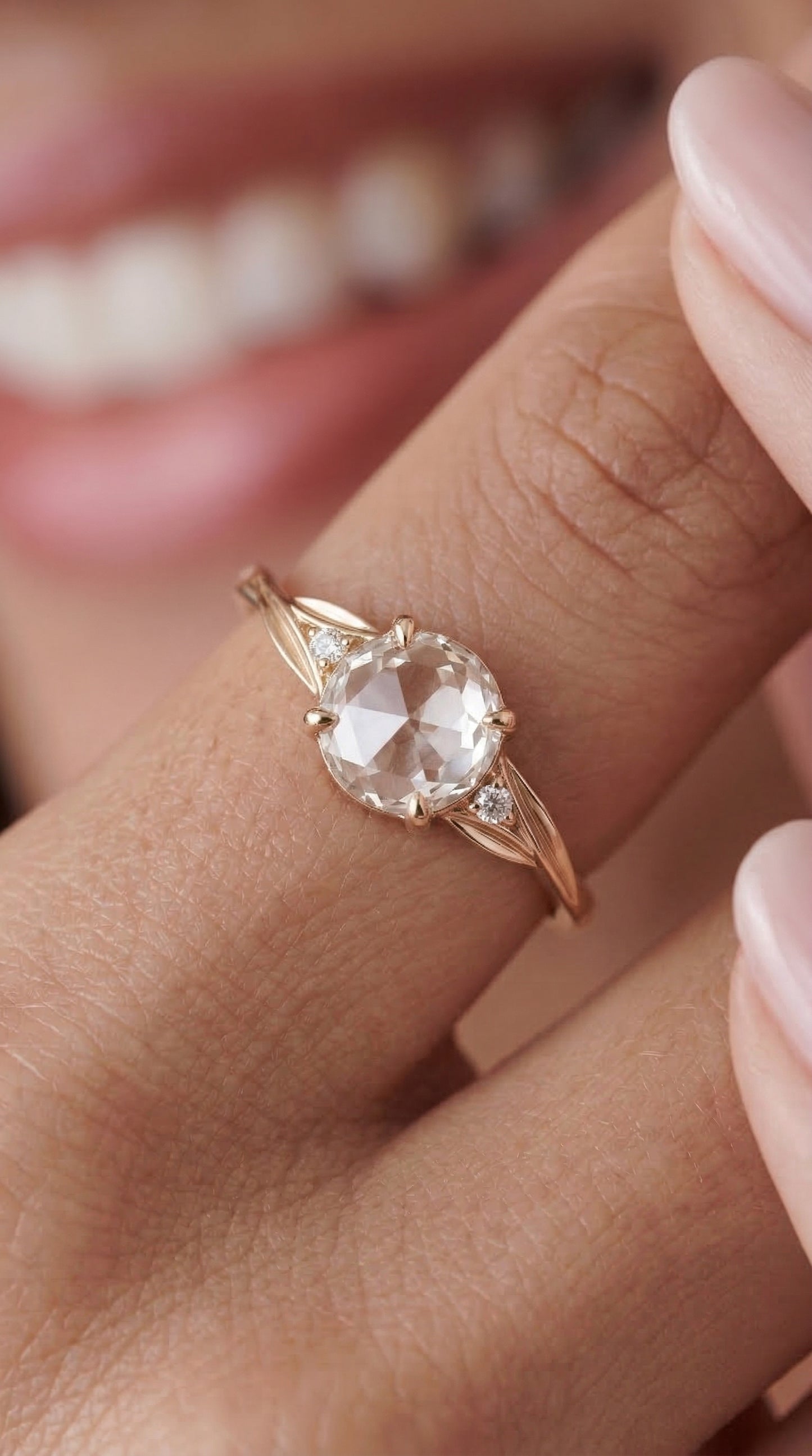 14K Gold Rose Cut Diamond Engagement Ring