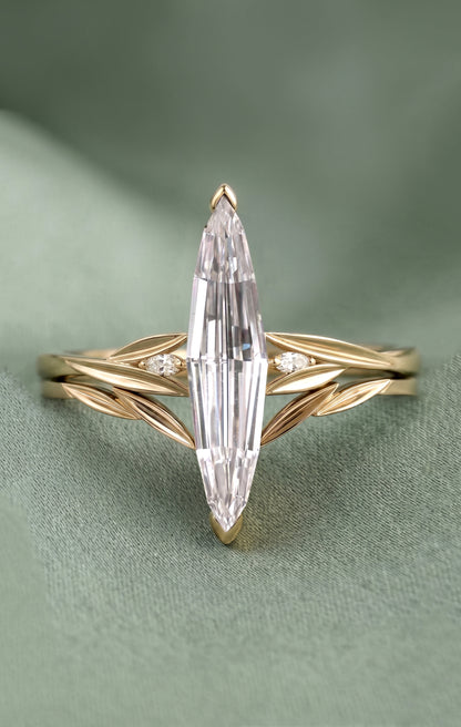14K Gold Elongated Marquise Diamond Ring