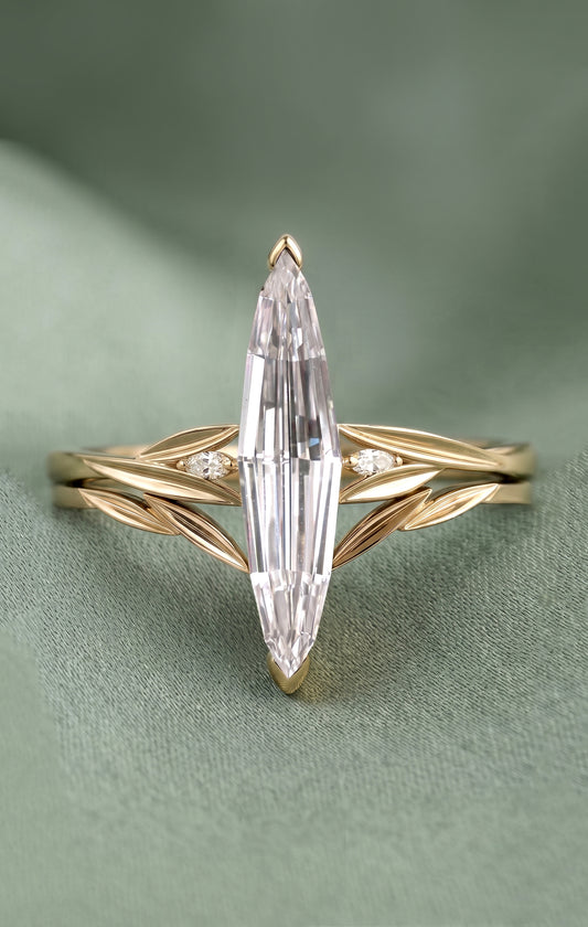 14K Gold Elongated Marquise Diamond Ring