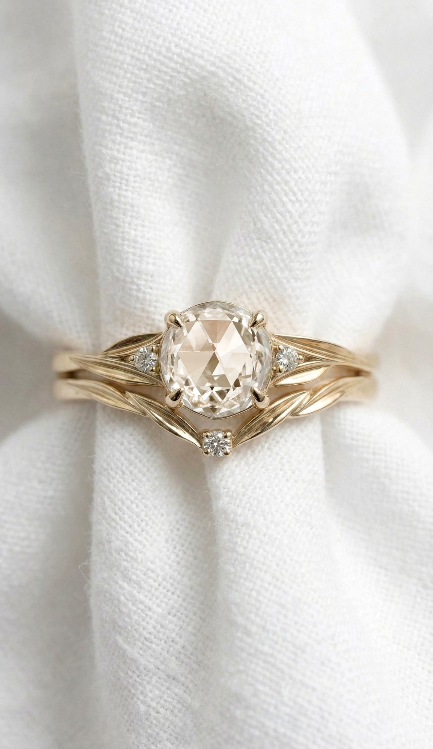 14K Gold Rose Cut Diamond Engagement Ring