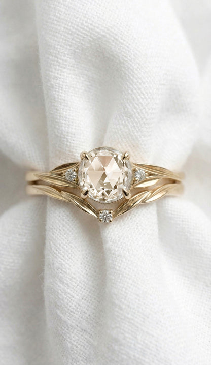 14K Gold Rose Cut Diamond Engagement Ring