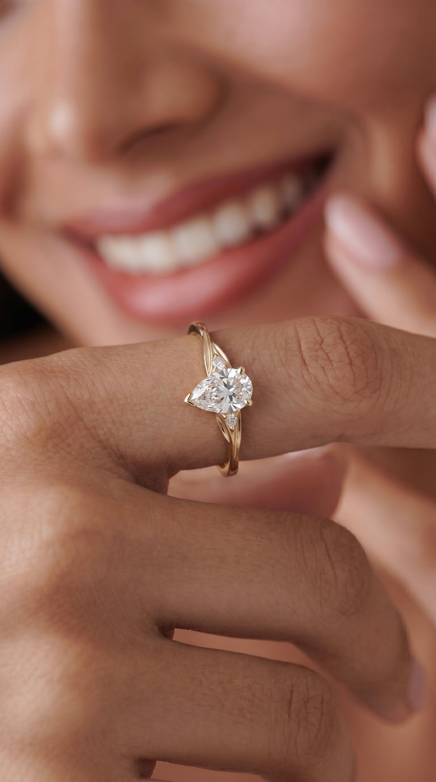 14K Gold Pear Diamond Engagement Ring