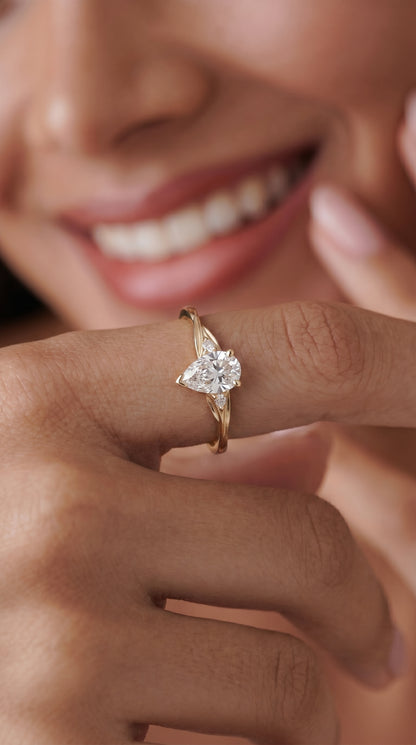 14K Gold Pear Diamond Engagement Ring