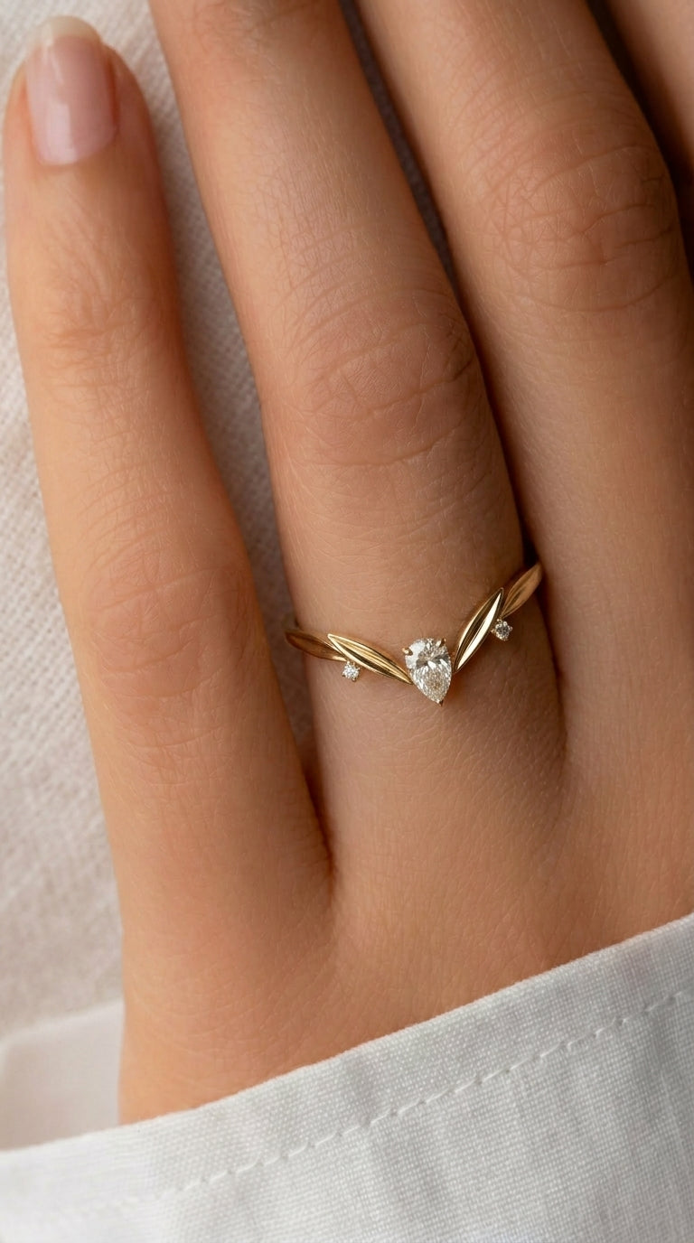 14K Gold Pear Diamond Wedding Band
