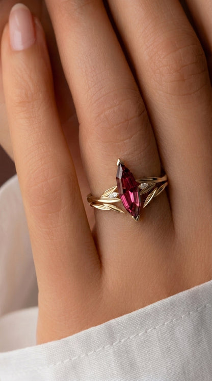 14K Gold Natural Red Tourmaline Ring