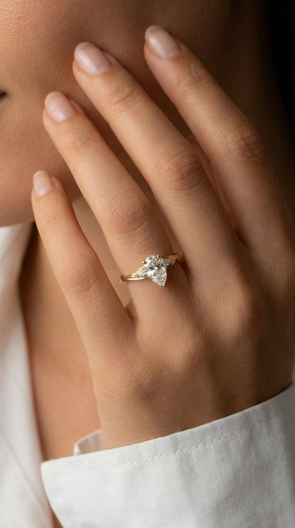 14K Gold Pear Diamond Engagement Ring