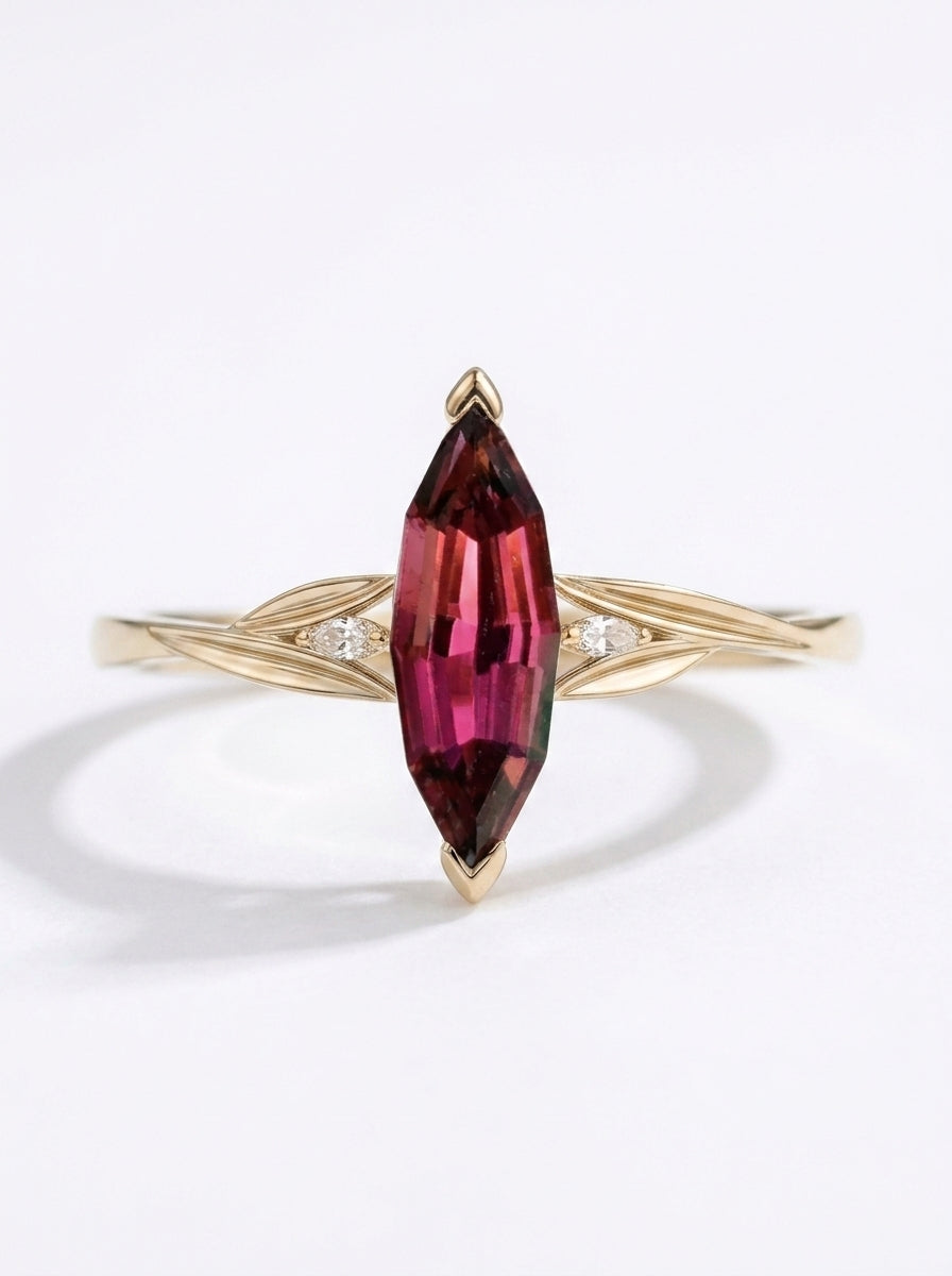 14K Gold Natural Red Tourmaline Ring