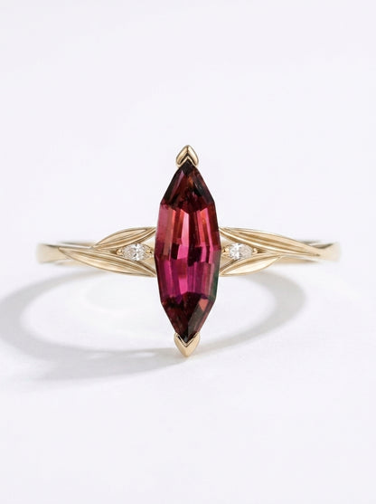 14K Gold Natural Red Tourmaline Ring