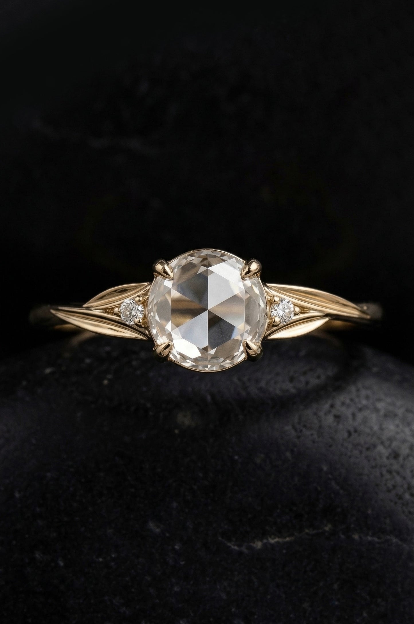 14K Gold Rose Cut Diamond Engagement Ring