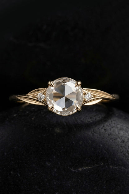 14K Gold Rose Cut Diamond Engagement Ring