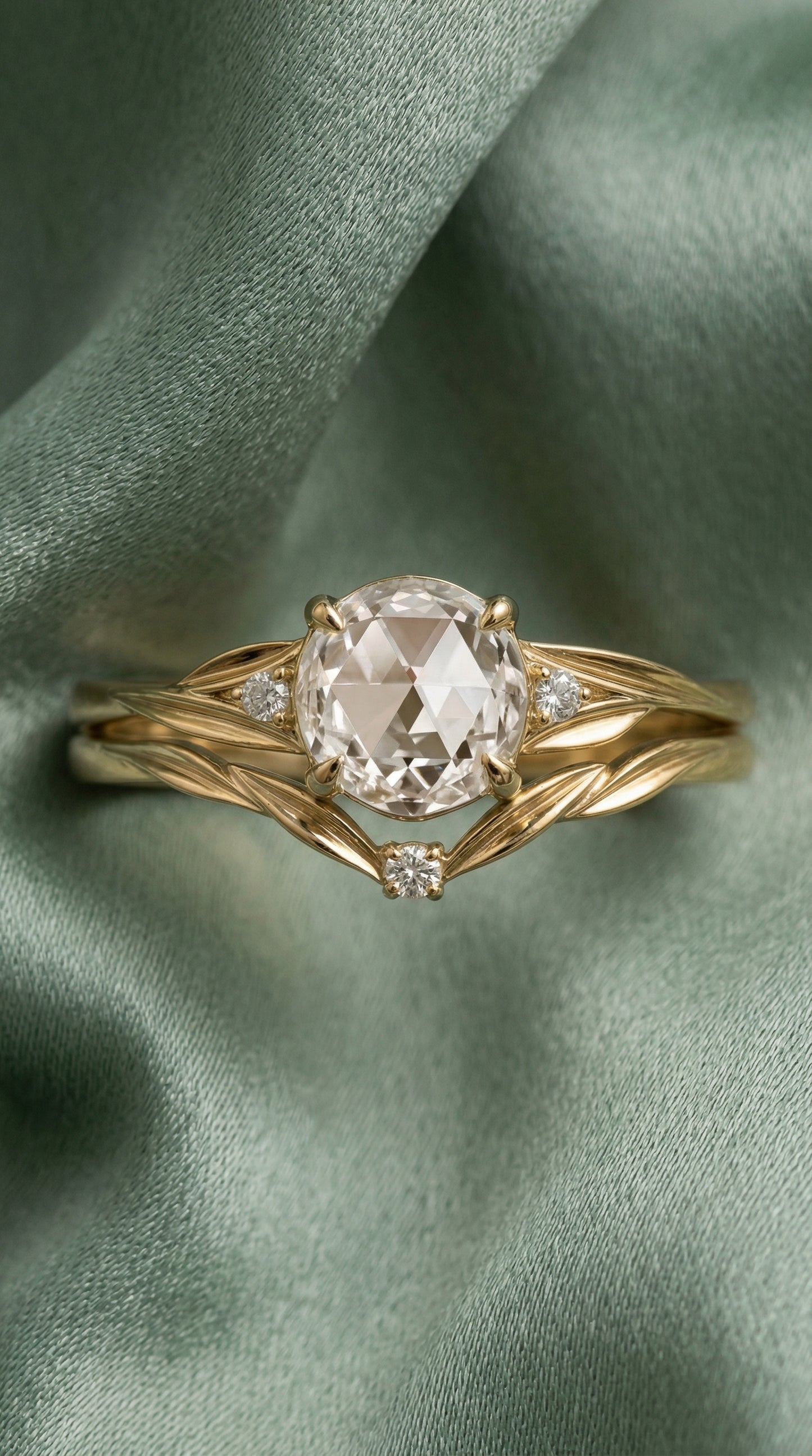 14K Gold Rose Cut Diamond Engagement Ring