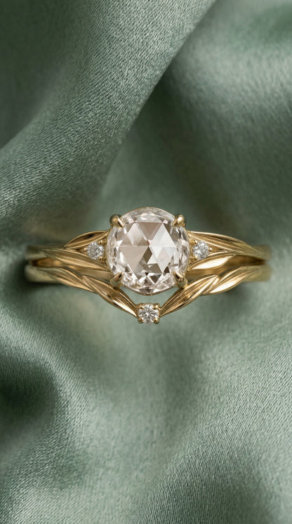 14K Gold Rose Cut Diamond Engagement Ring