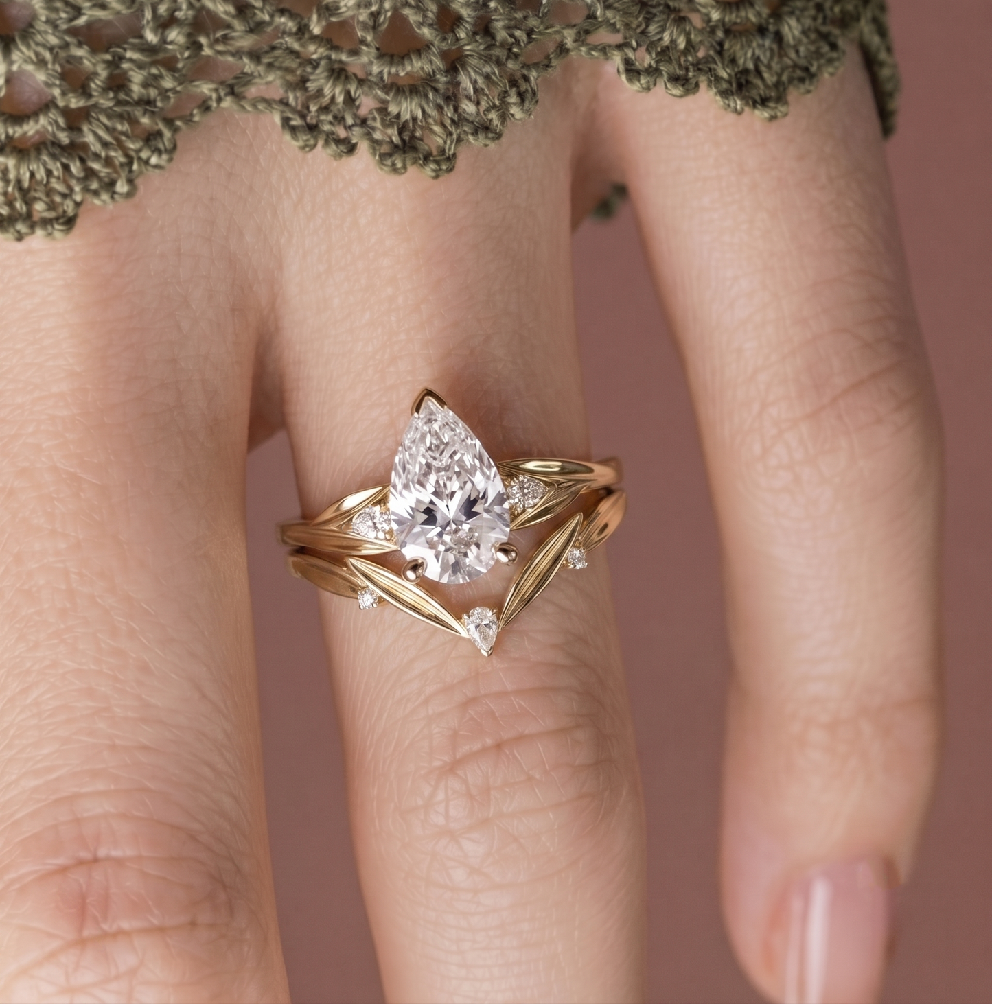 14K Gold Pear Diamond Engagement Ring