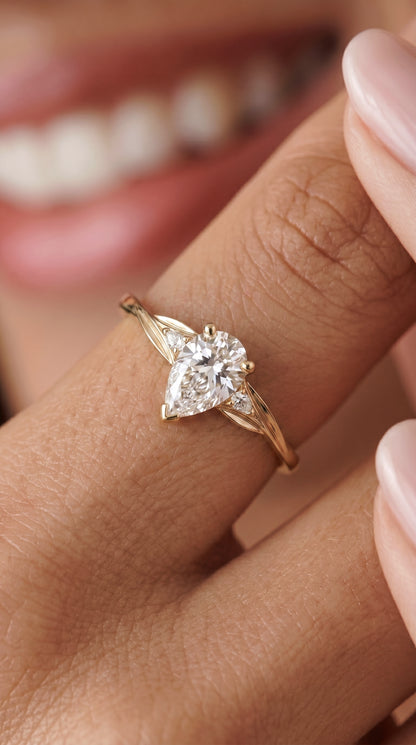 14K Gold Pear Diamond Engagement Ring