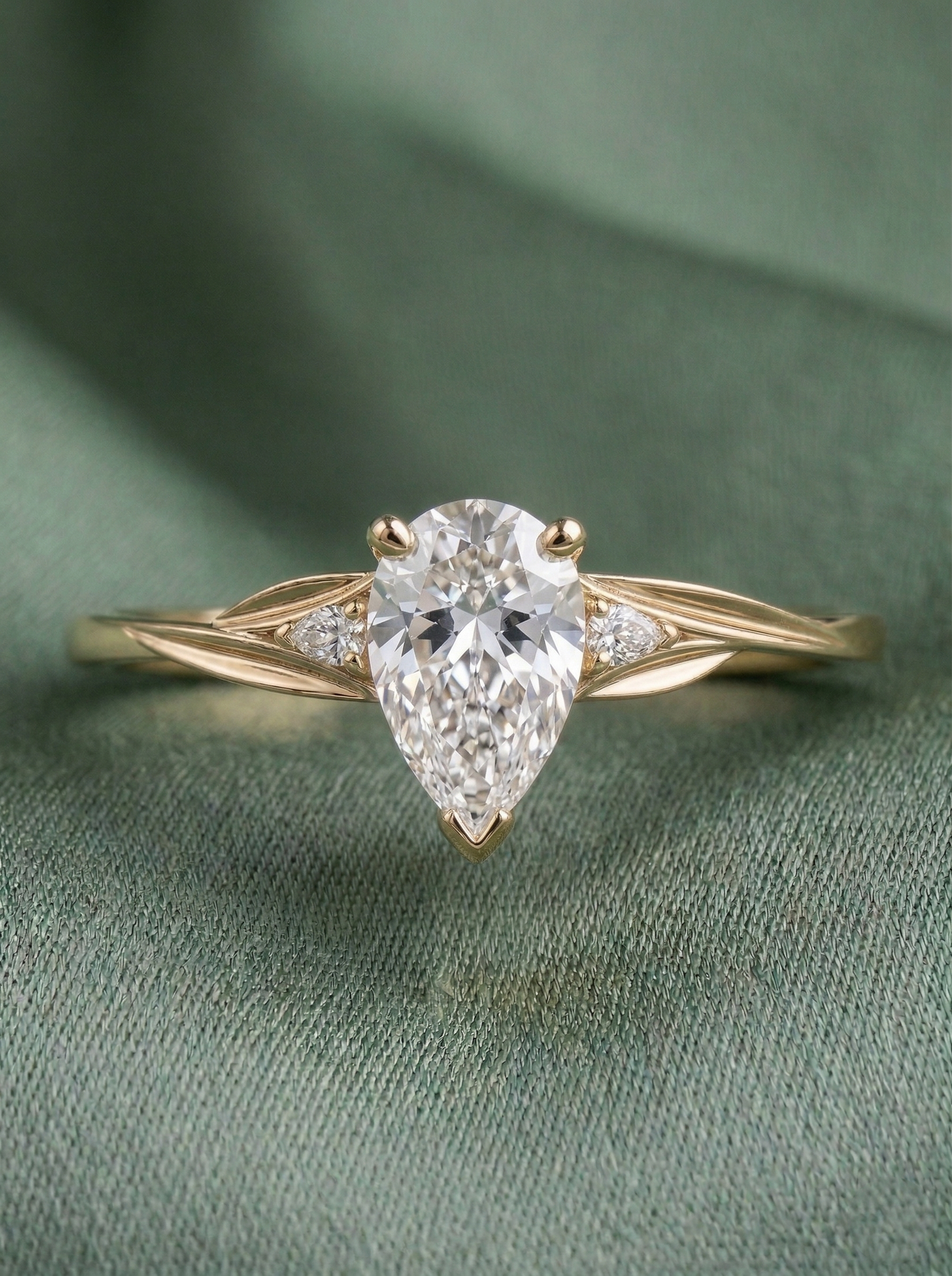 14K Gold Pear Diamond Engagement Ring
