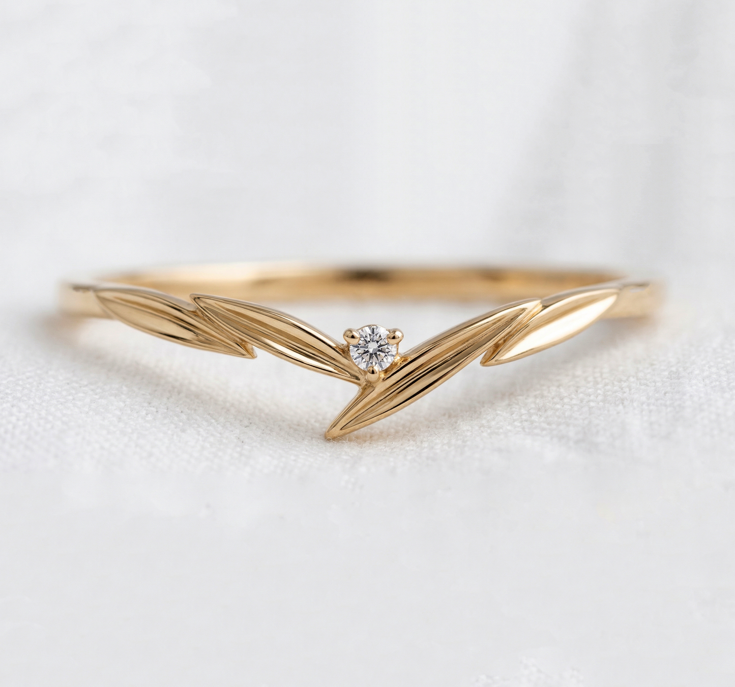 14K Gold Minimalist Leaf Wedding Band