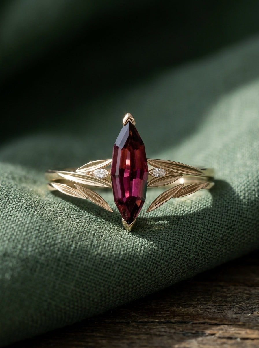 14K Gold Natural Red Tourmaline Ring