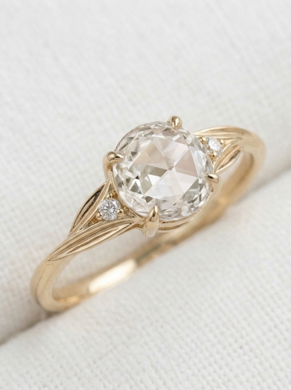14K Gold Rose Cut Diamond Engagement Ring