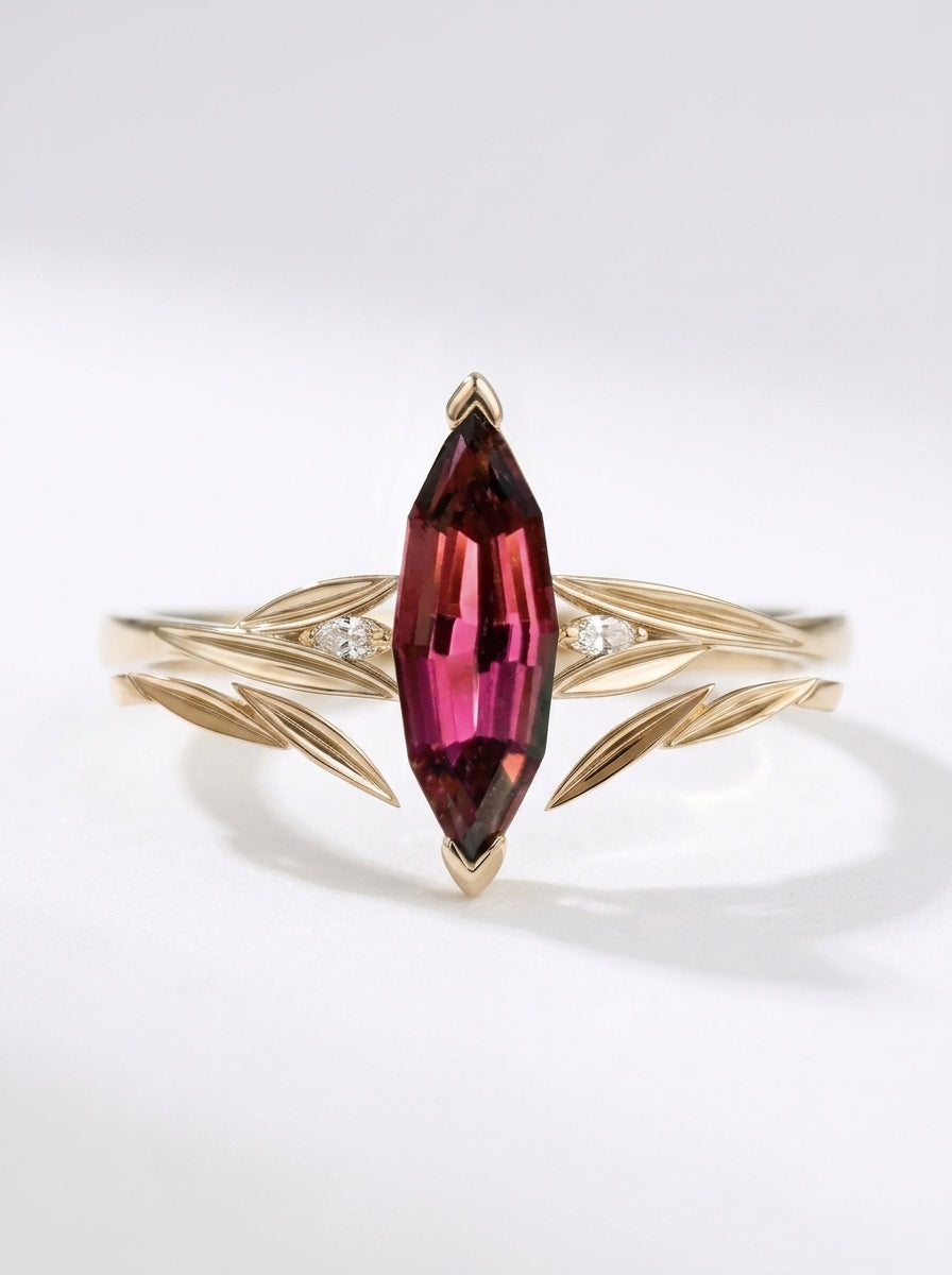 14K Gold Natural Red Tourmaline Ring