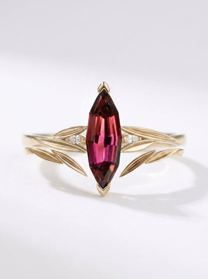 14K Gold Natural Red Tourmaline Ring