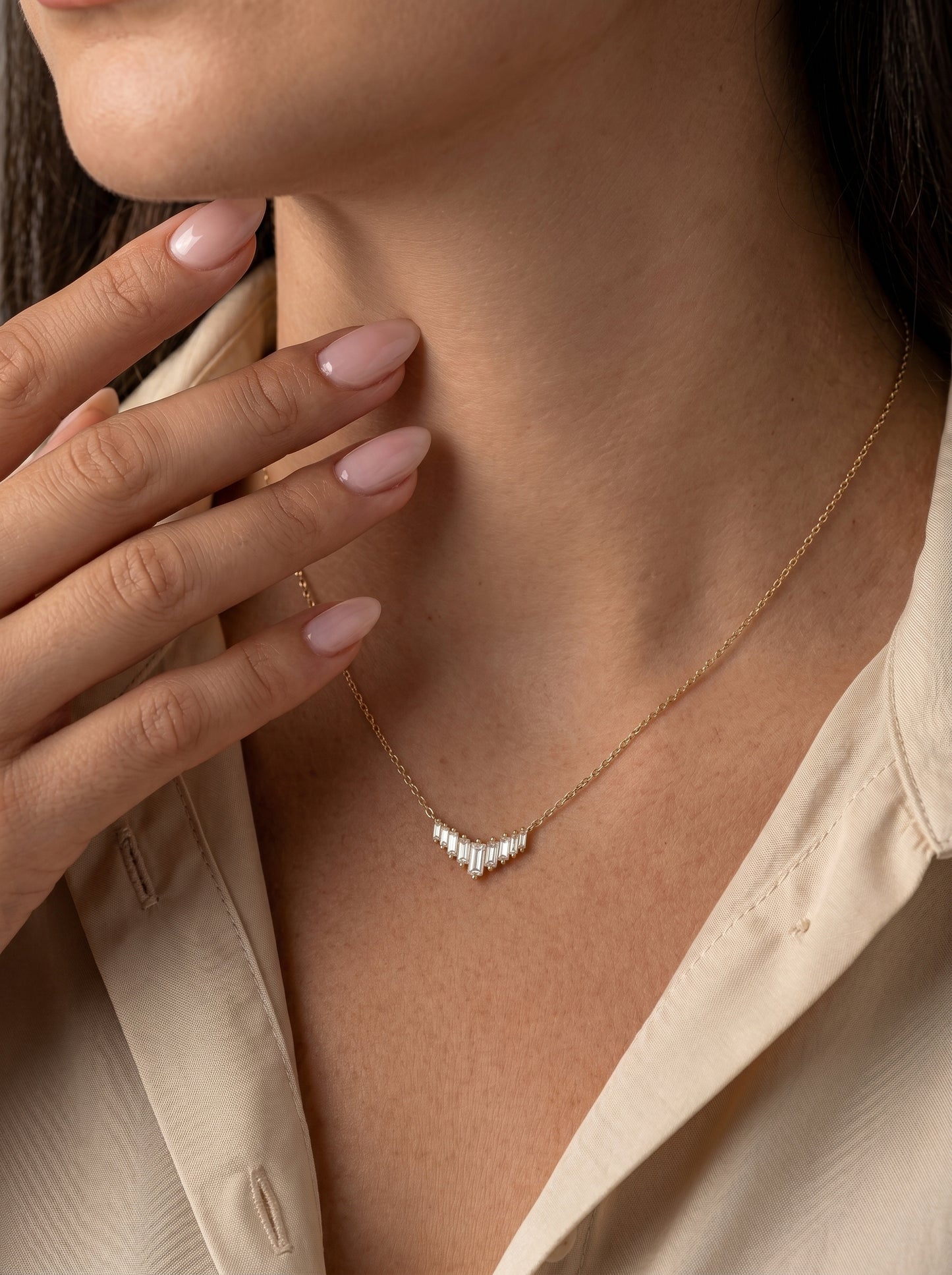14K Gold Baguette Diamond Necklace