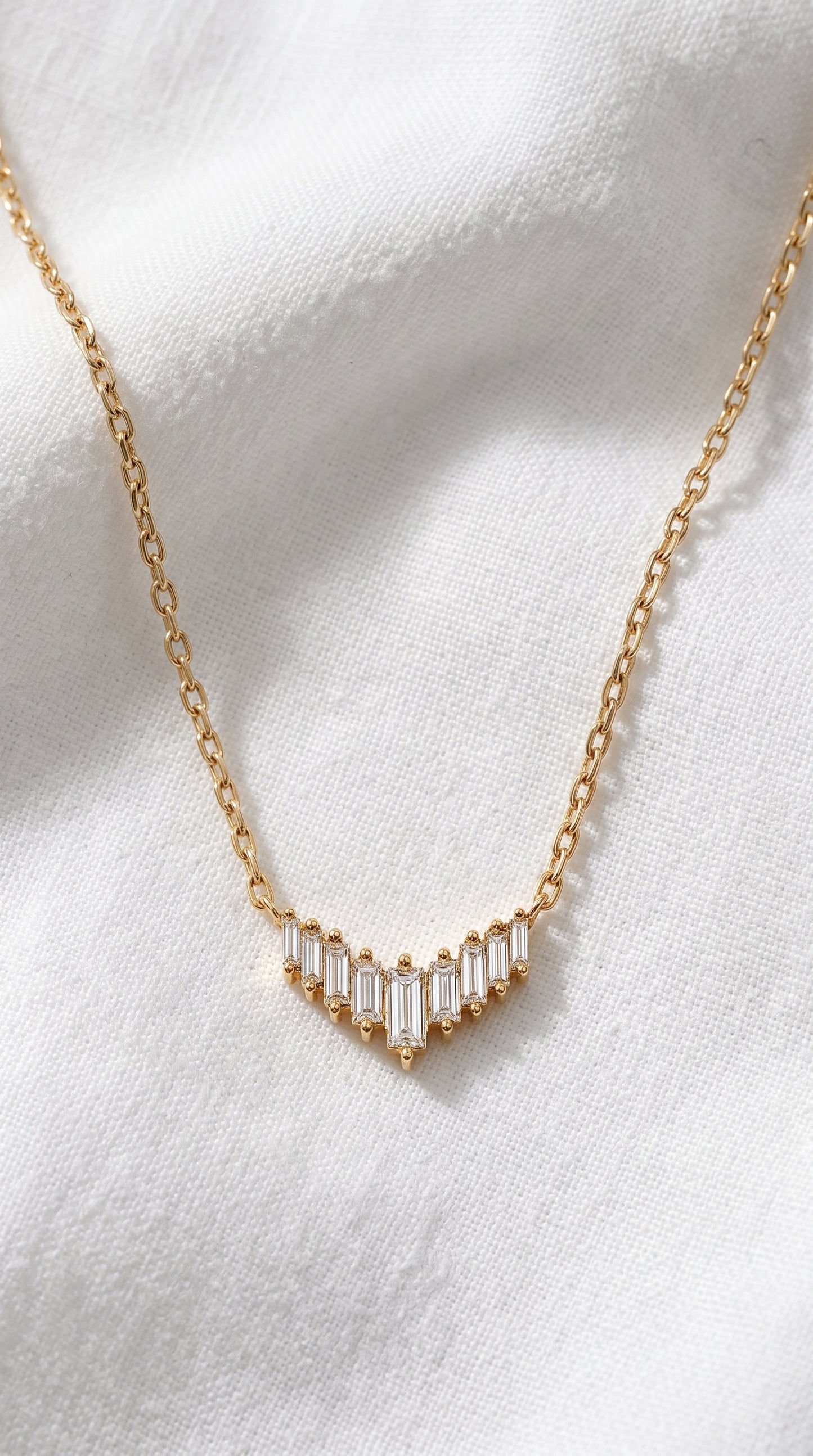 14K Gold Baguette Diamond Necklace
