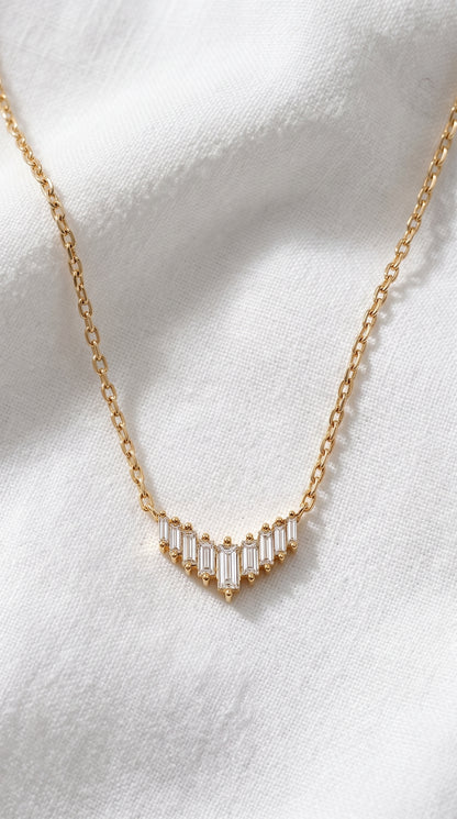 14K Gold Baguette Diamond Necklace