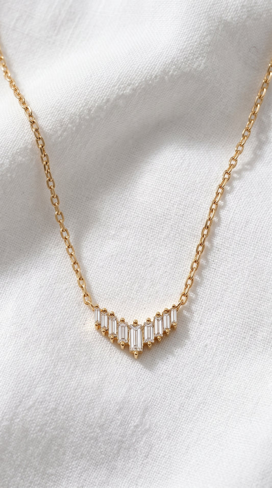 14K Gold Baguette Diamond Necklace