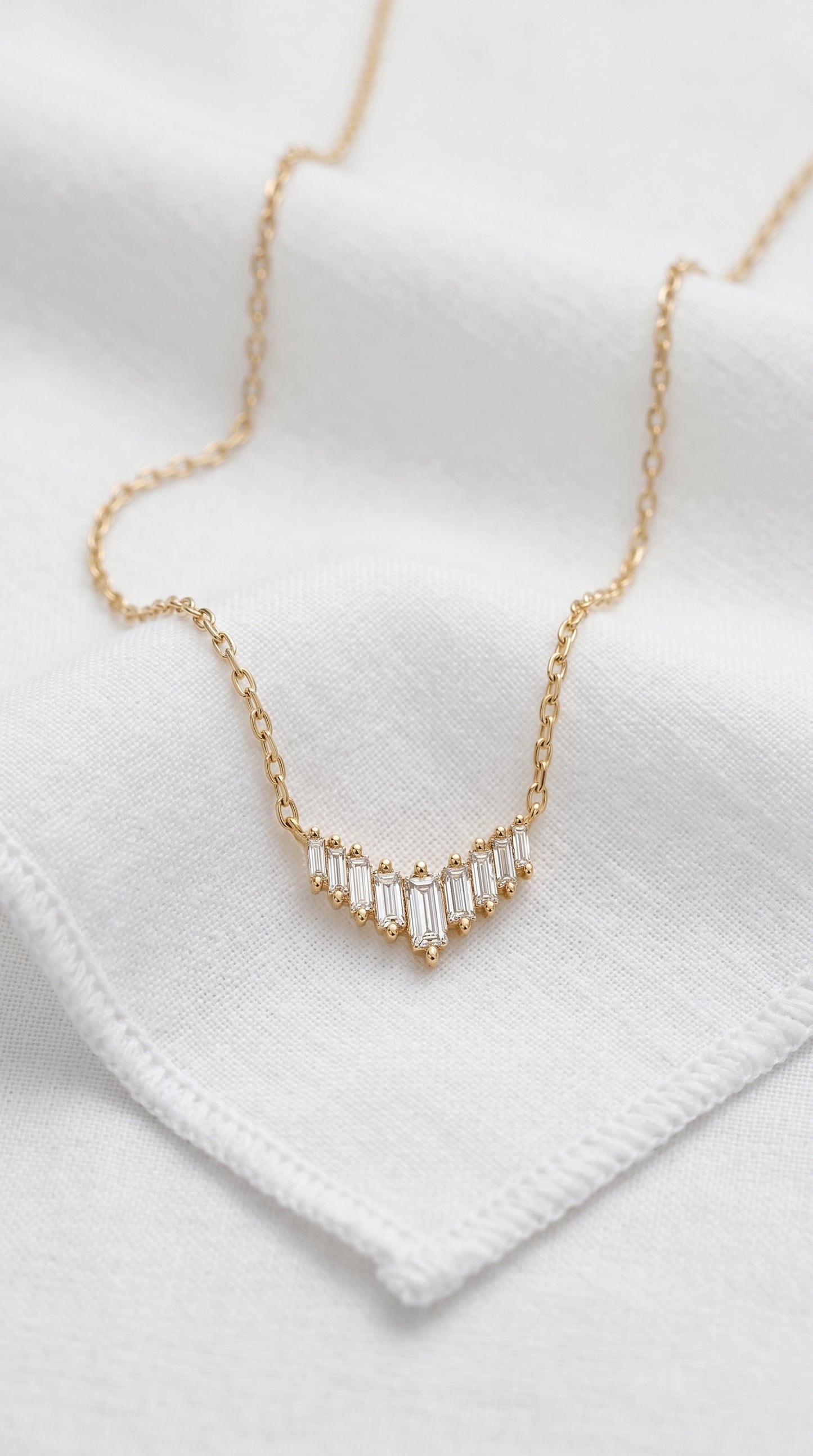 14K Gold Baguette Diamond Necklace