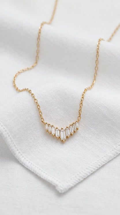 14K Gold Baguette Diamond Necklace