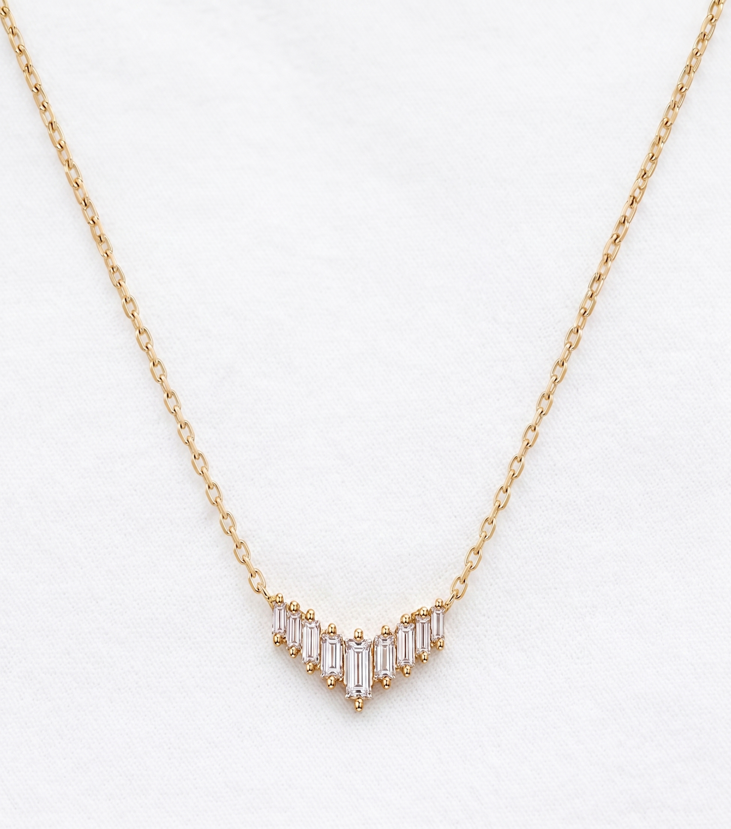 14K Gold Baguette Diamond Necklace