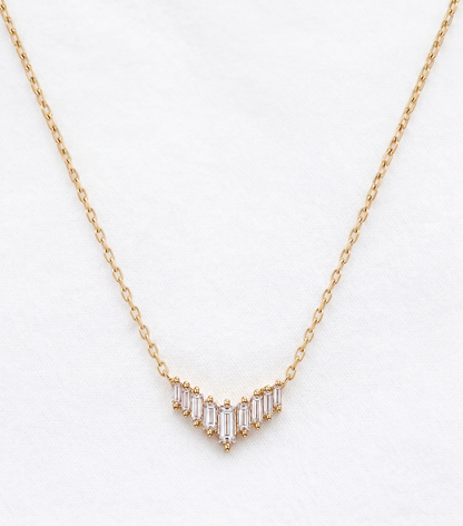 14K Gold Baguette Diamond Necklace