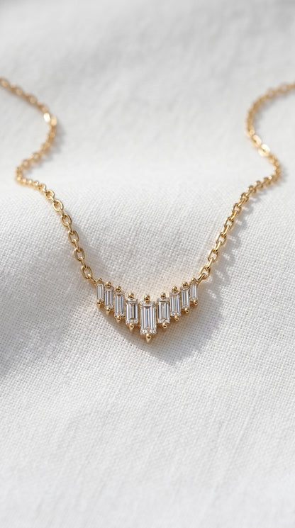 14K Gold Baguette Diamond Necklace
