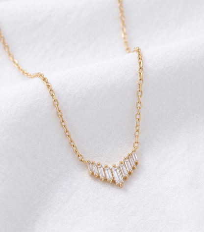 14K Gold Baguette Diamond Necklace
