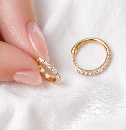 14K Gold Diamond Hoop Earrings