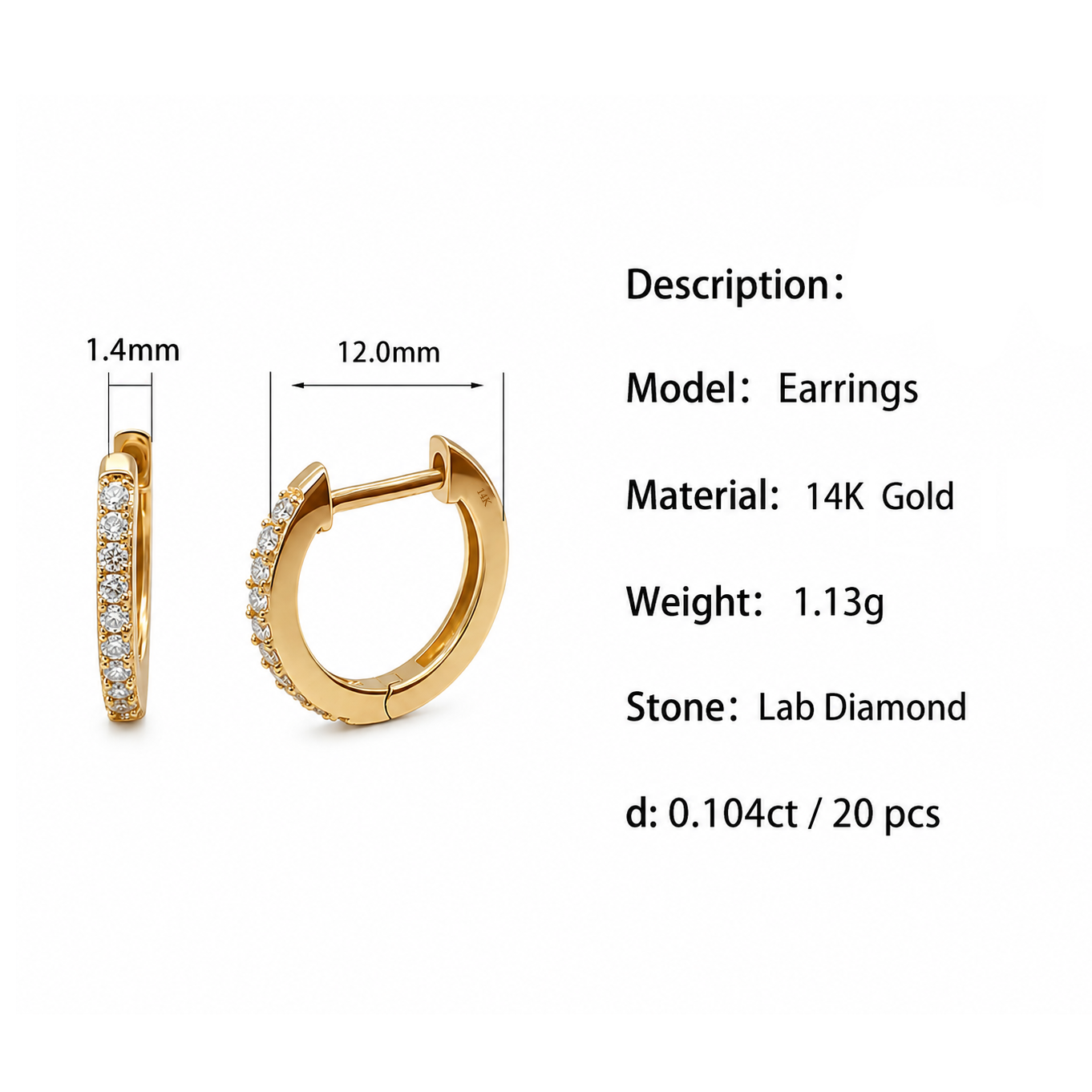 14K Gold Diamond Hoop Earrings