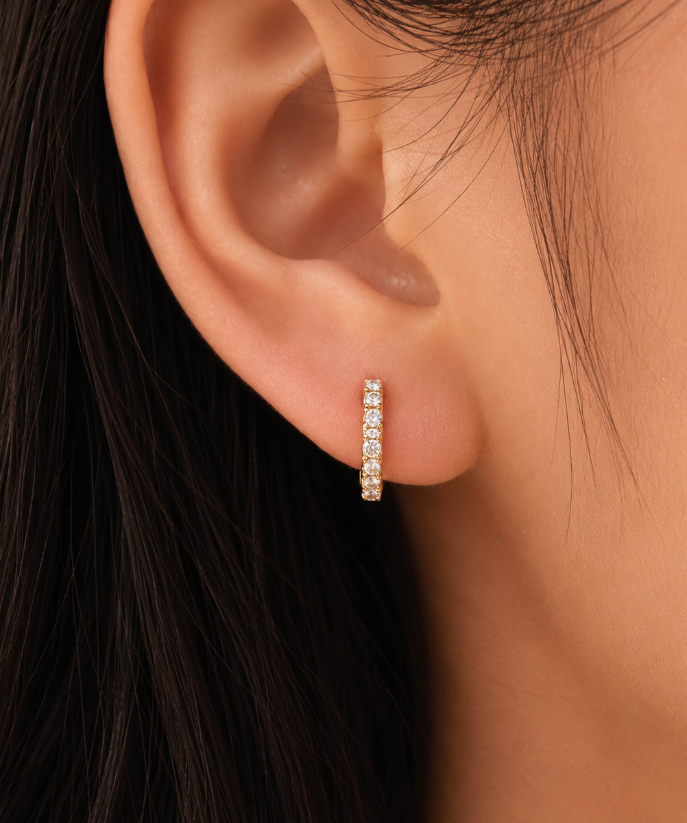 14K Gold Diamond Hoop Earrings