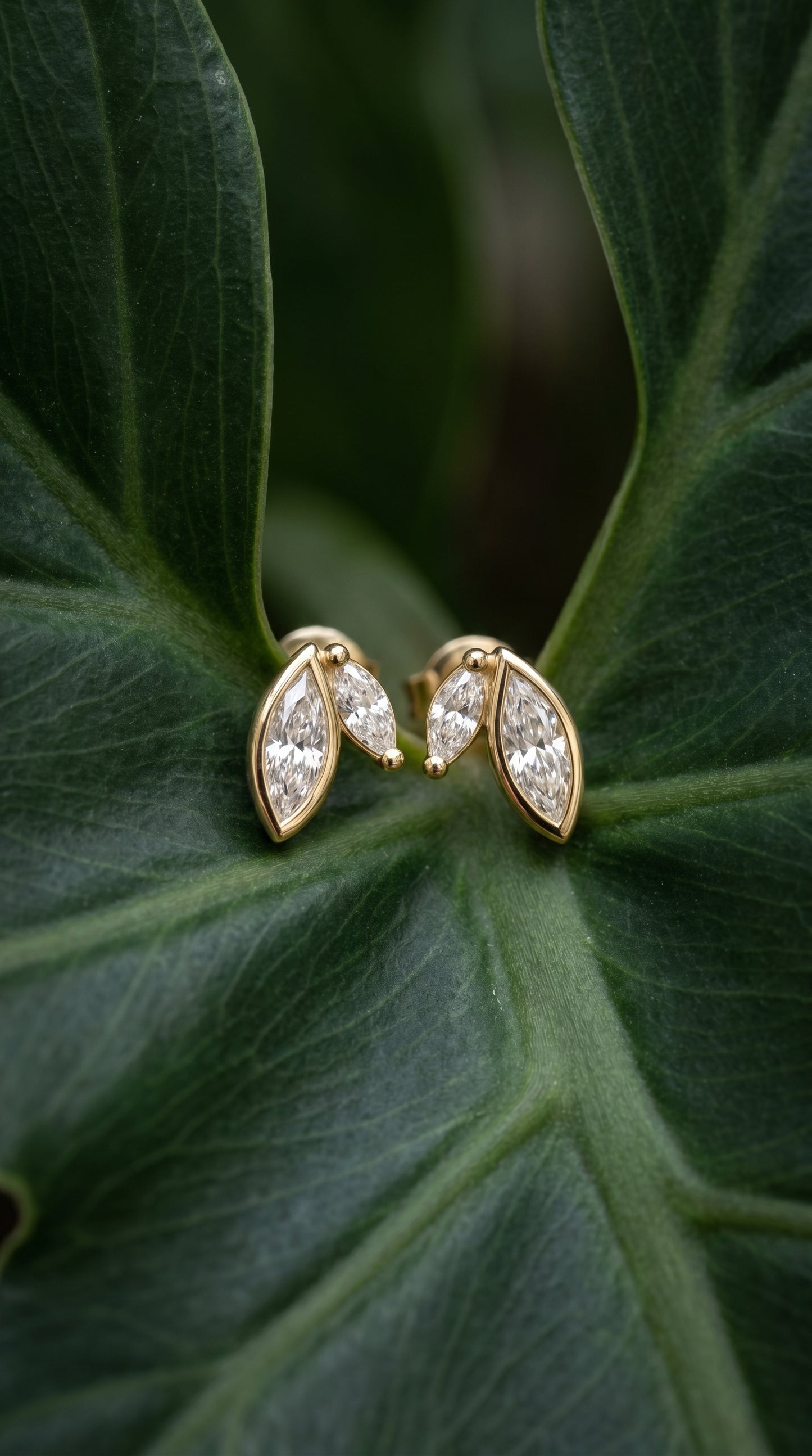 14K Gold Marquise Diamond Stud Earrings