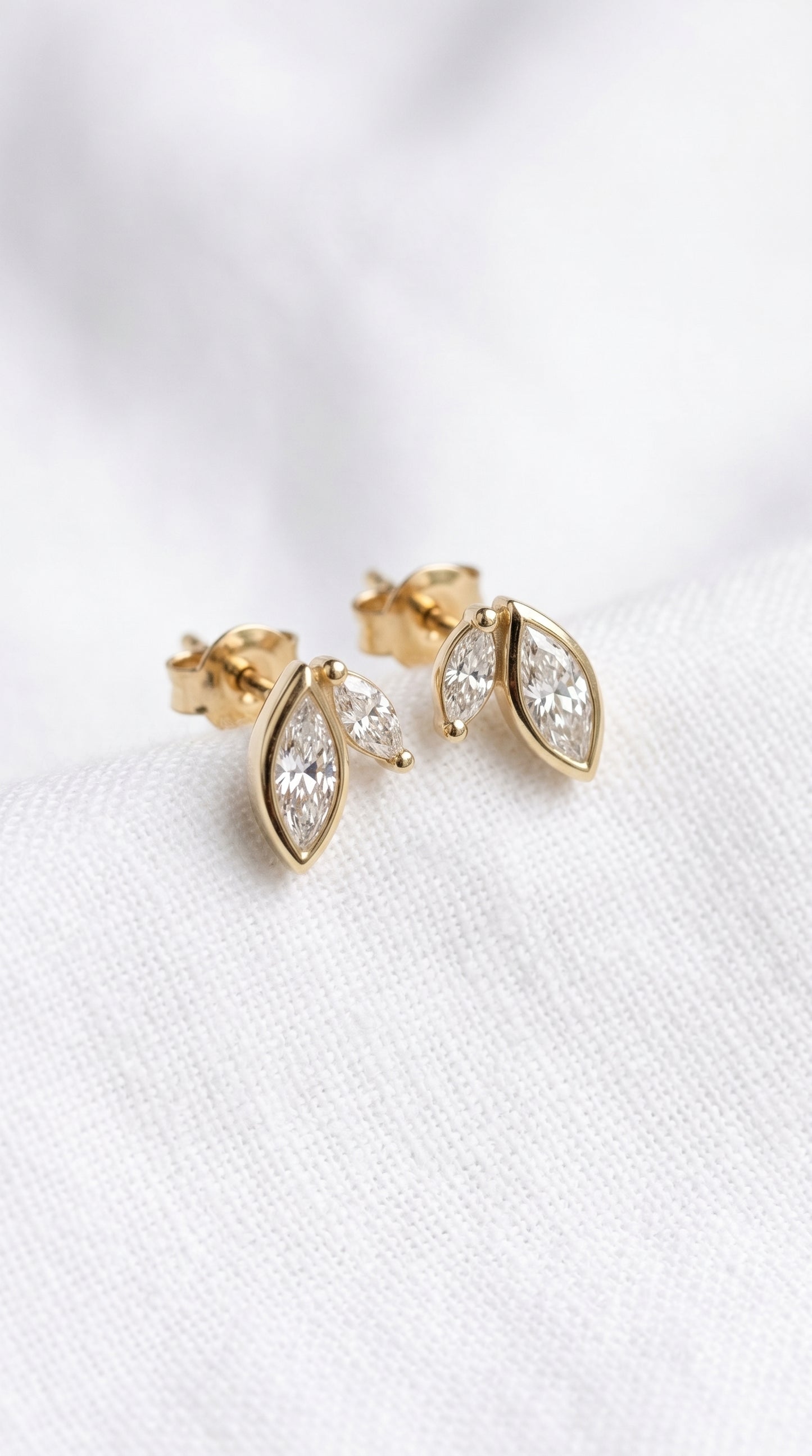 14K Gold Marquise Diamond Stud Earrings