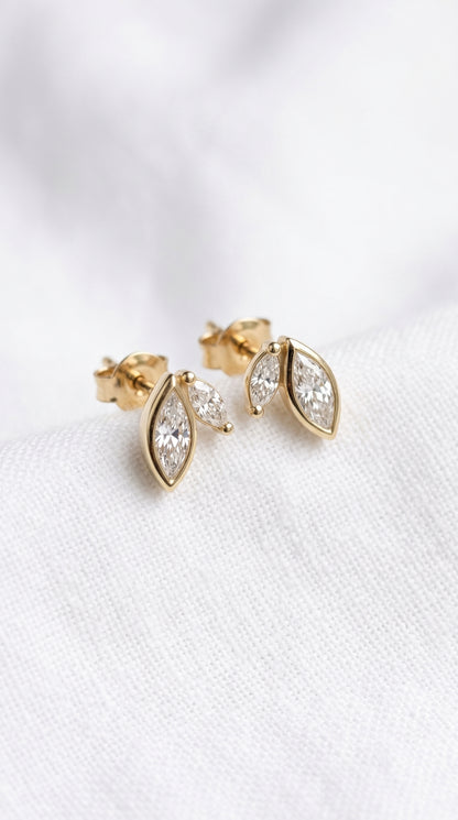 14K Gold Marquise Diamond Stud Earrings